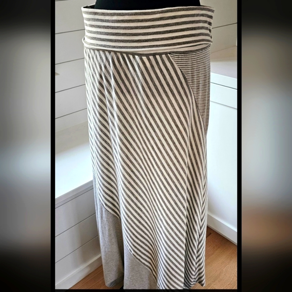 Striped Gray & White Maxi Skirt